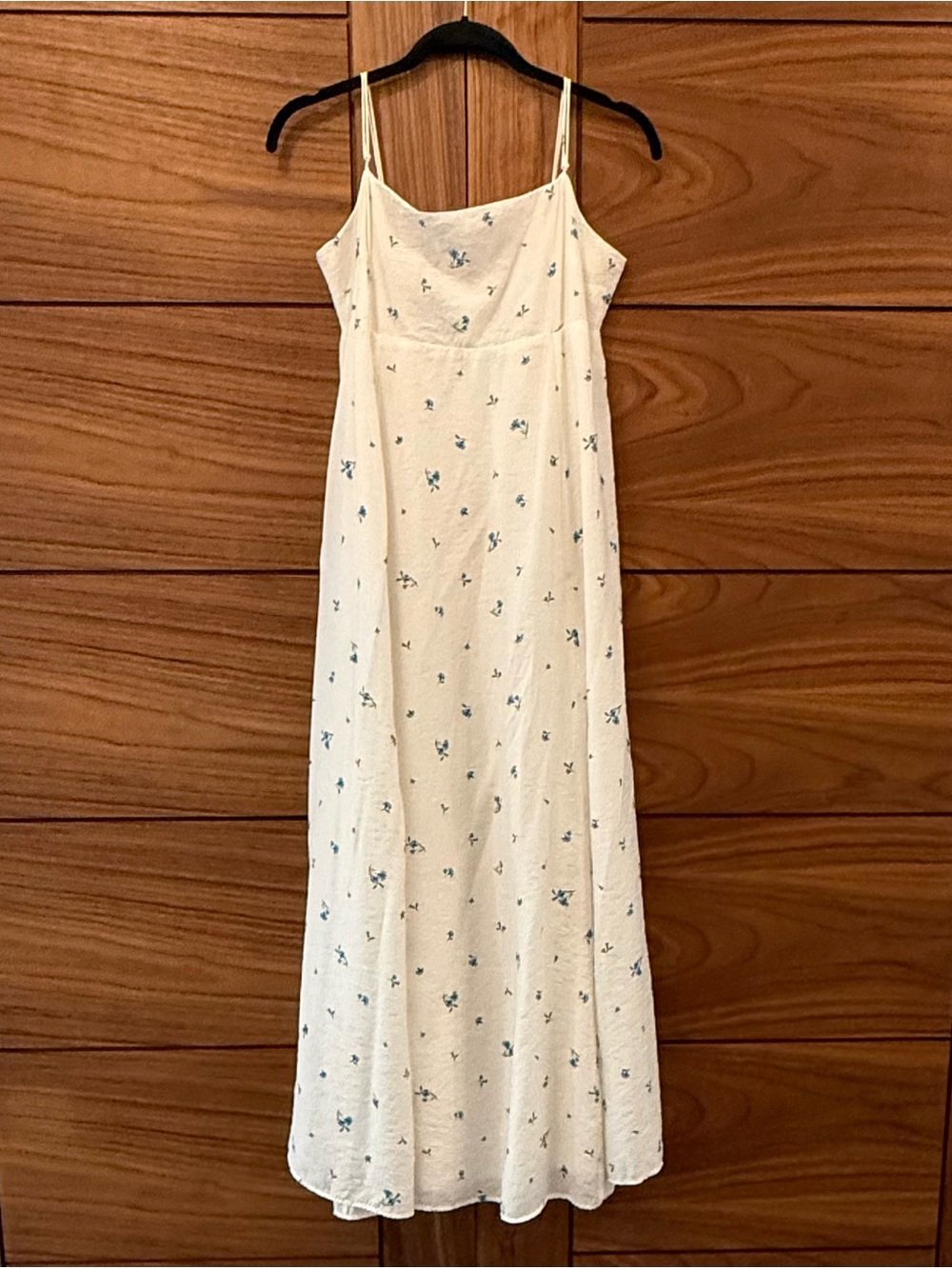 H&M Cream with Blue Flowers Maxi Dress Spaghetti Straps - Sz M